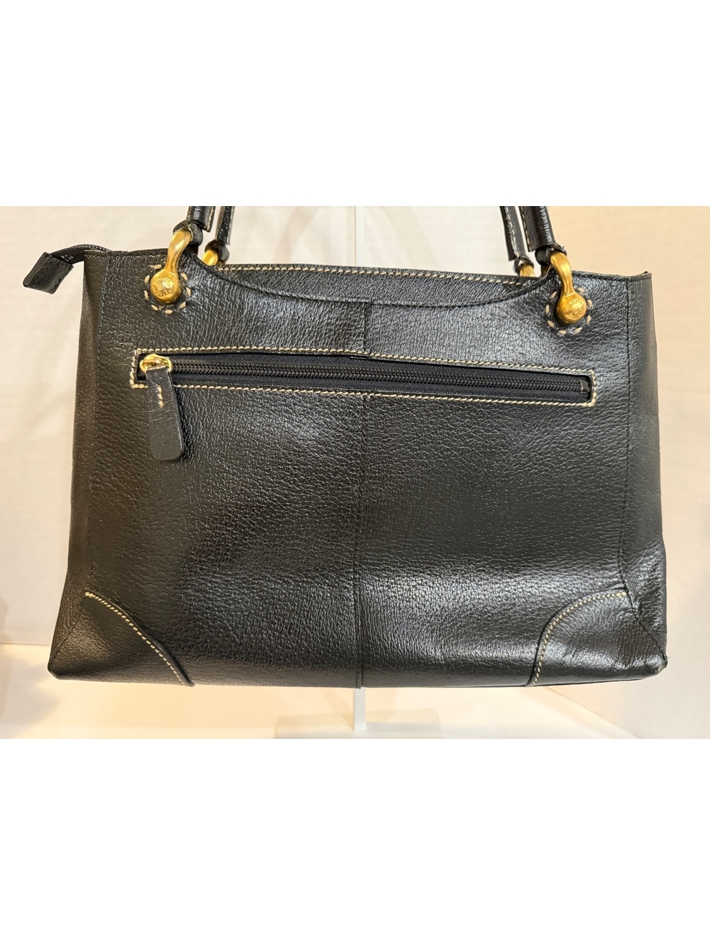 Marie Claire Black Leather Women's top handle Bag with Gold Hardware